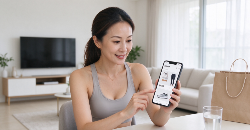 where to buy affordable activewear malaysia - woman shopping for activewear on phone
