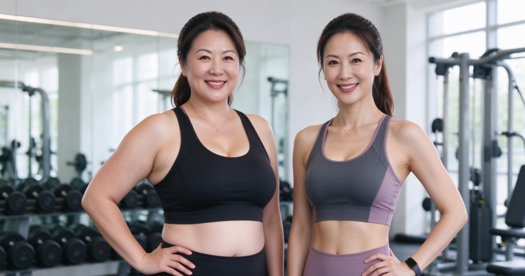 best plus size activewear brands malaysia - confident curvy women in workout gear at gym